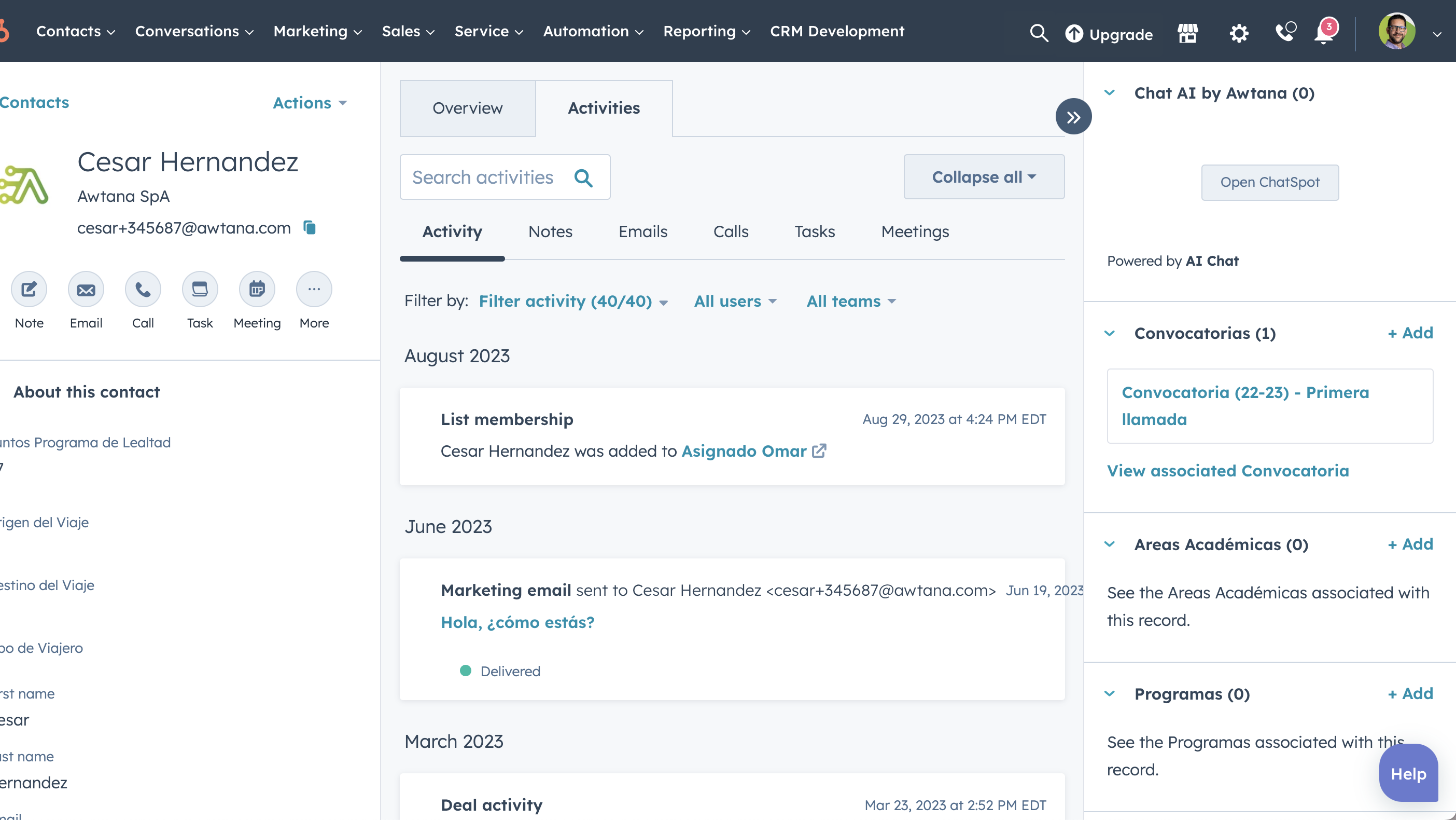 ChatSpot inside Contacts